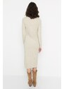 Trendyol Beige Beige Midi pletené šaty s rolákem