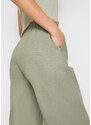 bonprix Lněné kalhoty Culotte s pohodlnou pasovkou Zelená
