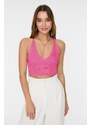 Trendyol Pink Super Crop Back Detailed Knitwear Blouse