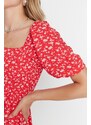 Trendyol Red Floral Skater/Waist Opening Guiped Viscose Mini Woven Dress