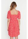 Trendyol Red Floral Skater/Waist Opening Guiped Viscose Mini Woven Dress