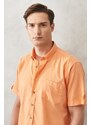 AC&Co / Altınyıldız Classics Men's Orange Comfort Fit Button-down Collar Linen Look 100% Cotton Short Sleeve Shirt.