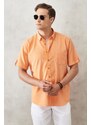 AC&Co / Altınyıldız Classics Men's Orange Comfort Fit Button-down Collar Linen Look 100% Cotton Short Sleeve Shirt.