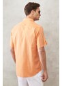 AC&Co / Altınyıldız Classics Men's Orange Comfort Fit Button-down Collar Linen Look 100% Cotton Short Sleeve Shirt.