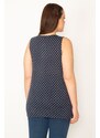 Şans Women's Plus Size Navy Blue Collar Lacy Point Pattern Blouse