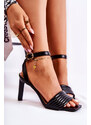 Basic Elegantné kožené čierne sandále na podpätkoch