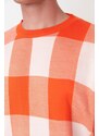 Trendyol Men's Orange Oversize Fit Wide Fit Crew Neck Checkered Knitwear Sweater