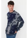 Trendyol Men's Indigo Slim Fit Crew Neck Jacquard Knitwear Sweater