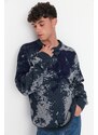 Trendyol Men's Indigo Slim Fit Crew Neck Jacquard Knitwear Sweater