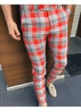 Fashionformen Luxusní pánské kárované kalhoty červené DJPE71 Exclusive