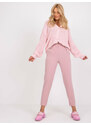 Fashionhunters Světle růžové látkové kalhoty s vysokým pasem