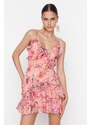 Trendyol vícebarevné lemované šifónové volány květinové vzorované elegantní večerní šaty