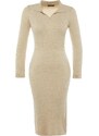 Trendyol Beige Beige Midi pletené šaty s rolákem