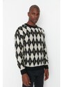 Trendyol Black Regular Fit Crew Neck Diamond Patterned Knitwear Sweater