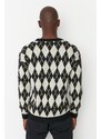 Trendyol Black Regular Fit Crew Neck Diamond Patterned Knitwear Sweater