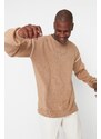 Trendyol Camel Oversize Crew Neck Piping Detailed Knitwear Sweater