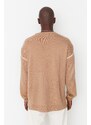 Trendyol Camel Oversize Crew Neck Piping Detailed Knitwear Sweater