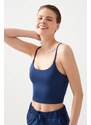 LOS OJOS Women's Navy Blue Strappy Light Support Covered Sports Bra