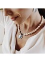 Manoki Perlový náhrdelník s ocelovým medailonem Lusia - chirurgická ocel