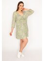 Şans Women's Plus Size Green Chest Gathered Detailed Tunic