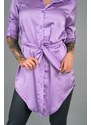 Dámská saténová košile s páskem - lila