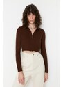 Trendyol hnědý zkrácený pletený svetr na zip
