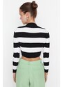 Trendyol Black Crop bavlněný pruhovaný pletený svetr