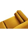 Hořčicově žlutá sametová rohová rozkládací pohovka MICADONI LEONA 225 cm se zlatou podnoží, pravá