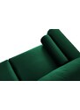 Lahvově zelená sametová rohová rozkládací pohovka MICADONI LEONA 225 cm se zlatou podnoží, pravá