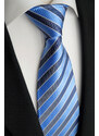 Beytnur Luxusní hedvábná kravata modrá s šedým pruhem 166-1