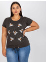 Fashionhunters Bavlněné khaki tričko větší velikosti s žebrováním