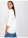 Fashionhunters Bílá bavlněná halenka větší velikosti s potiskem a aplikací