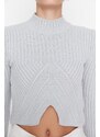Trendyol světle šedý zkrácený pletený svetr
