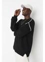 Trendyol Black Oversize Crew Neck Piping Detailed Knitwear Sweater