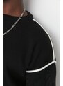 Trendyol Black Oversize Crew Neck Piping Detailed Knitwear Sweater