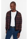 Trendyol Navy Blue Slim Fit V Neck Jacquard Knitwear Cardigan