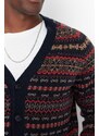 Trendyol Navy Blue Slim Fit V Neck Jacquard Knitwear Cardigan