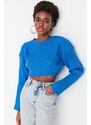 Trendyol Blue Super Crop Základní pletený svetr