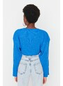 Trendyol Blue Super Crop Základní pletený svetr