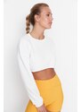 Trendyol Ecru Super Crop Fleece Knitted Sports Sweatshirt