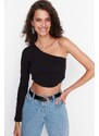 Trendyol Black Single Sleeve Fitted Knitted Blouse