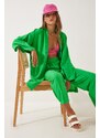 Happiness İstanbul Women's Green Kimono Pants Suit