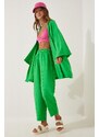 Happiness İstanbul Women's Green Kimono Pants Suit