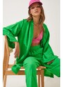 Happiness İstanbul Women's Green Kimono Pants Suit