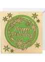 AMADEA Dřevěné přáníčko Happy birthday zelené 15 cm bez textu uvnitř, český výrobek