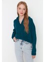 Trendyol Green Soft Textured Hoodie Knitwear Sweater