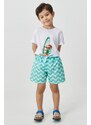 AC&Co / Altınyıldız Classics Boys' White Mint Standard Fit Regular Cut Quick Dry Kids Patterned One-Pocket Swimsuit Marine Shorts.