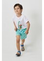 AC&Co / Altınyıldız Classics Boys' White Mint Standard Fit Regular Cut Quick Dry Kids Patterned One-Pocket Swimsuit Marine Shorts.