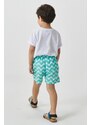 AC&Co / Altınyıldız Classics Boys' White Mint Standard Fit Regular Cut Quick Dry Kids Patterned One-Pocket Swimsuit Marine Shorts.