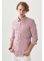 AC&Co / Altınyıldız Classics Men's White-burgundy Slim Fit Slim Fit Button-down Collar Striped Shirt